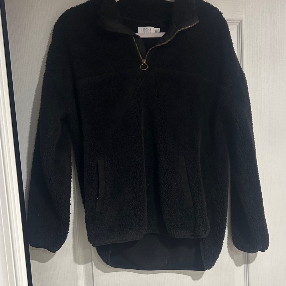 Time and Tru Black Fleece Quarter-Zip Pullover
